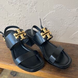 Tory Burch Eleanor Black Sandals with Gold Details